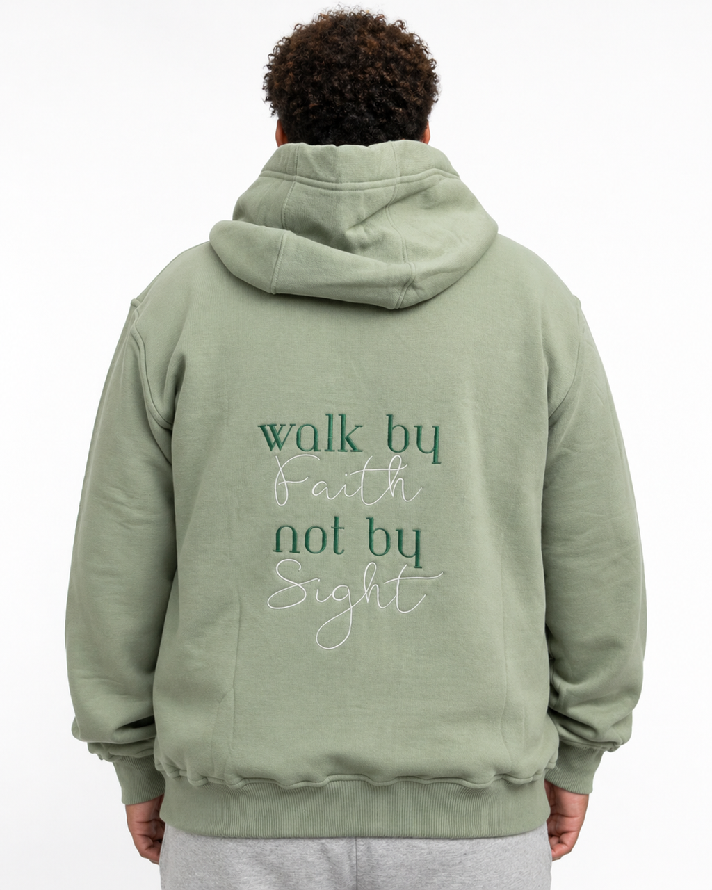 sage-green back hoodie