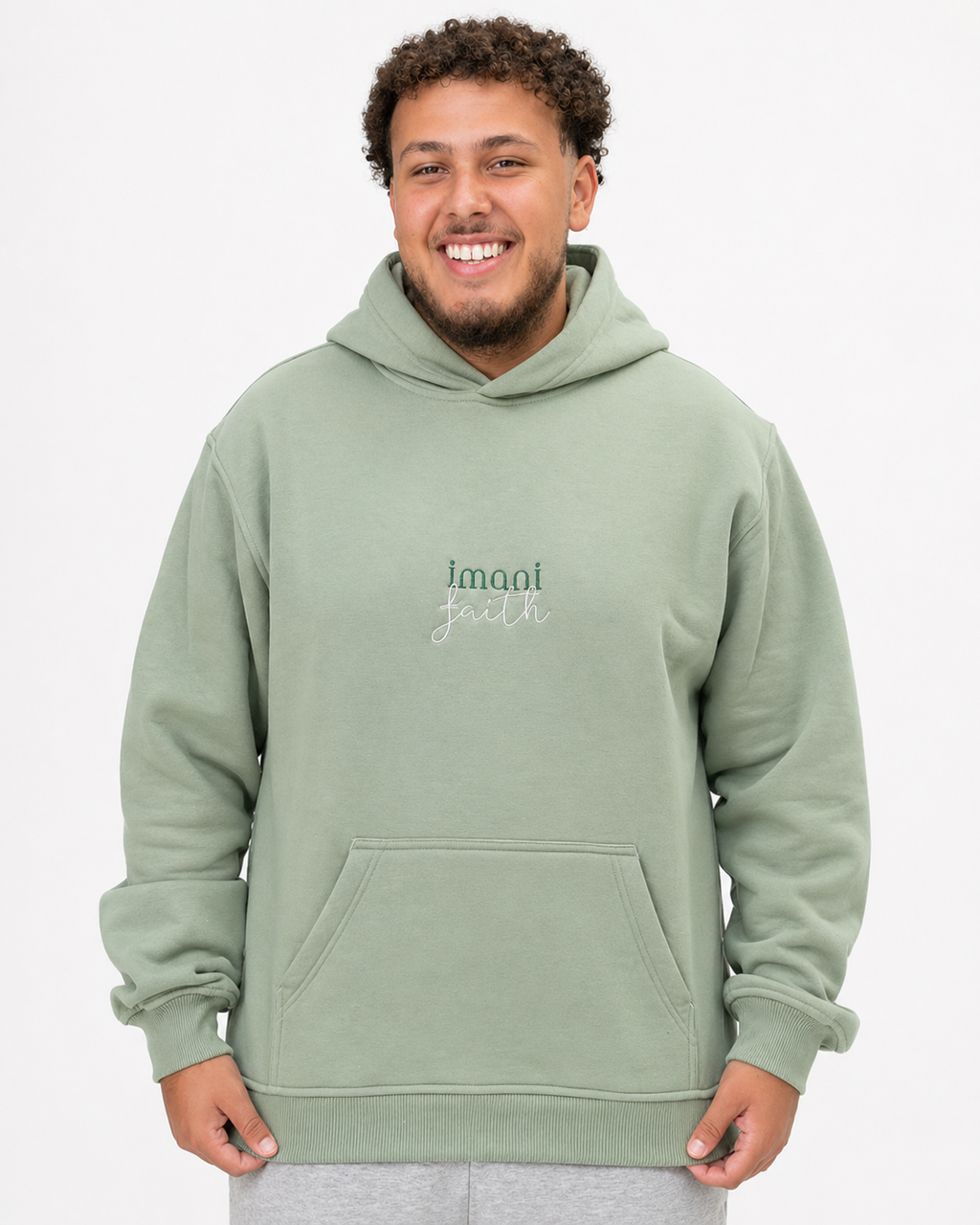 sage-green front hoodie